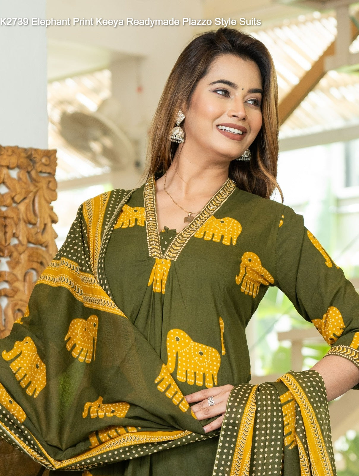K2739 Elephant Print Keeya Cotton Readymade Plazzo Style Suits Wholesale Price
