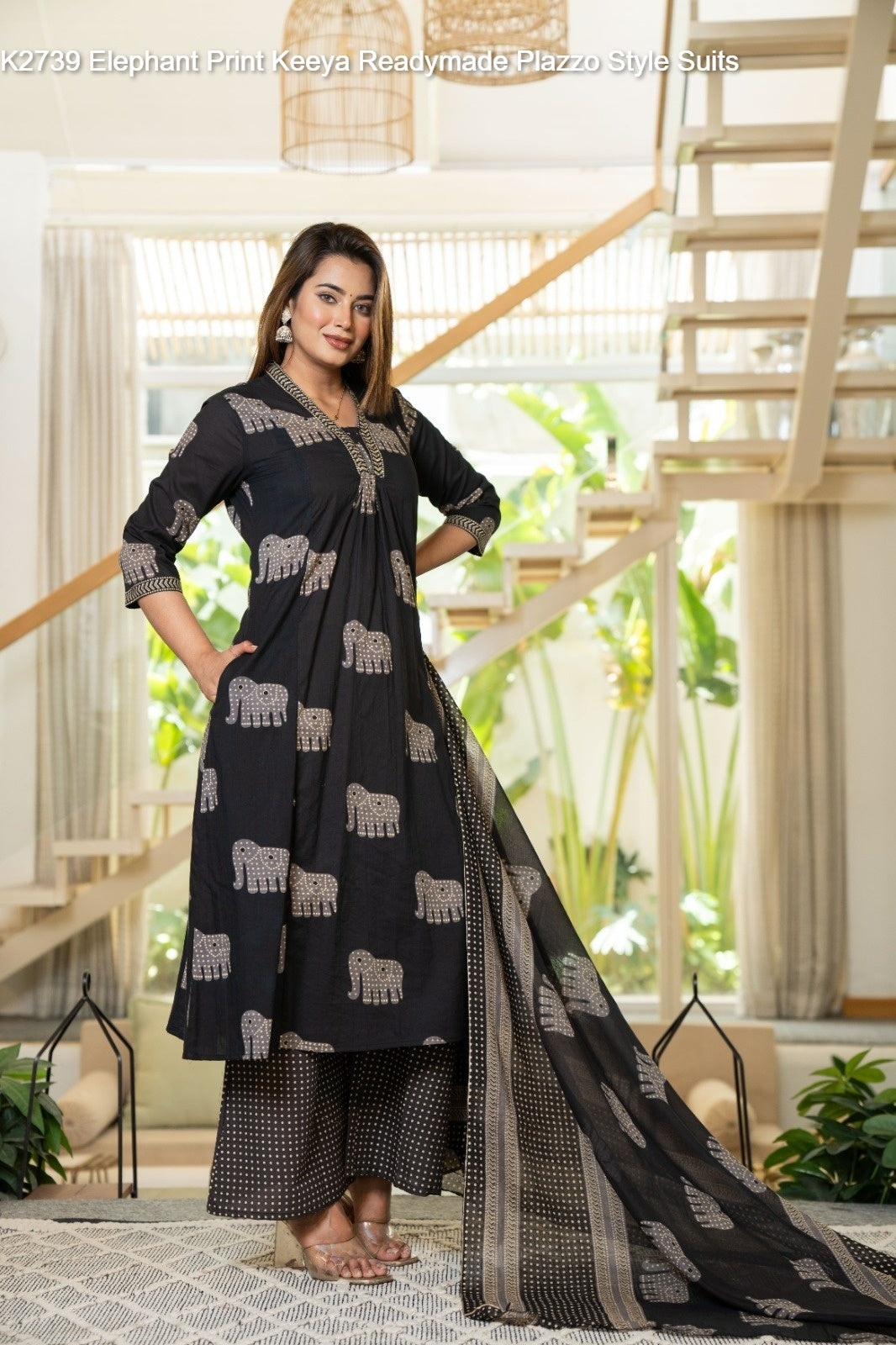 K2739 Elephant Print Keeya Cotton Readymade Plazzo Style Suits Wholesale Price
