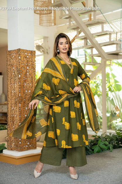 K2739 Elephant Print Keeya Cotton Readymade Plazzo Style Suits Wholesale Price