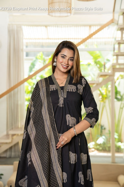 K2739 Elephant Print Keeya Cotton Readymade Plazzo Style Suits Wholesale Price