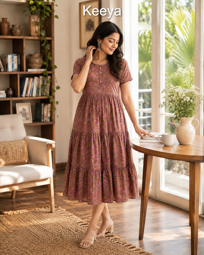 K3644 Keeya Cotton Midi Dress Exporter Gujarat