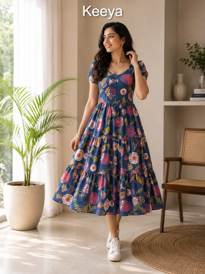 K3644 Keeya Cotton Midi Dress Exporter Gujarat