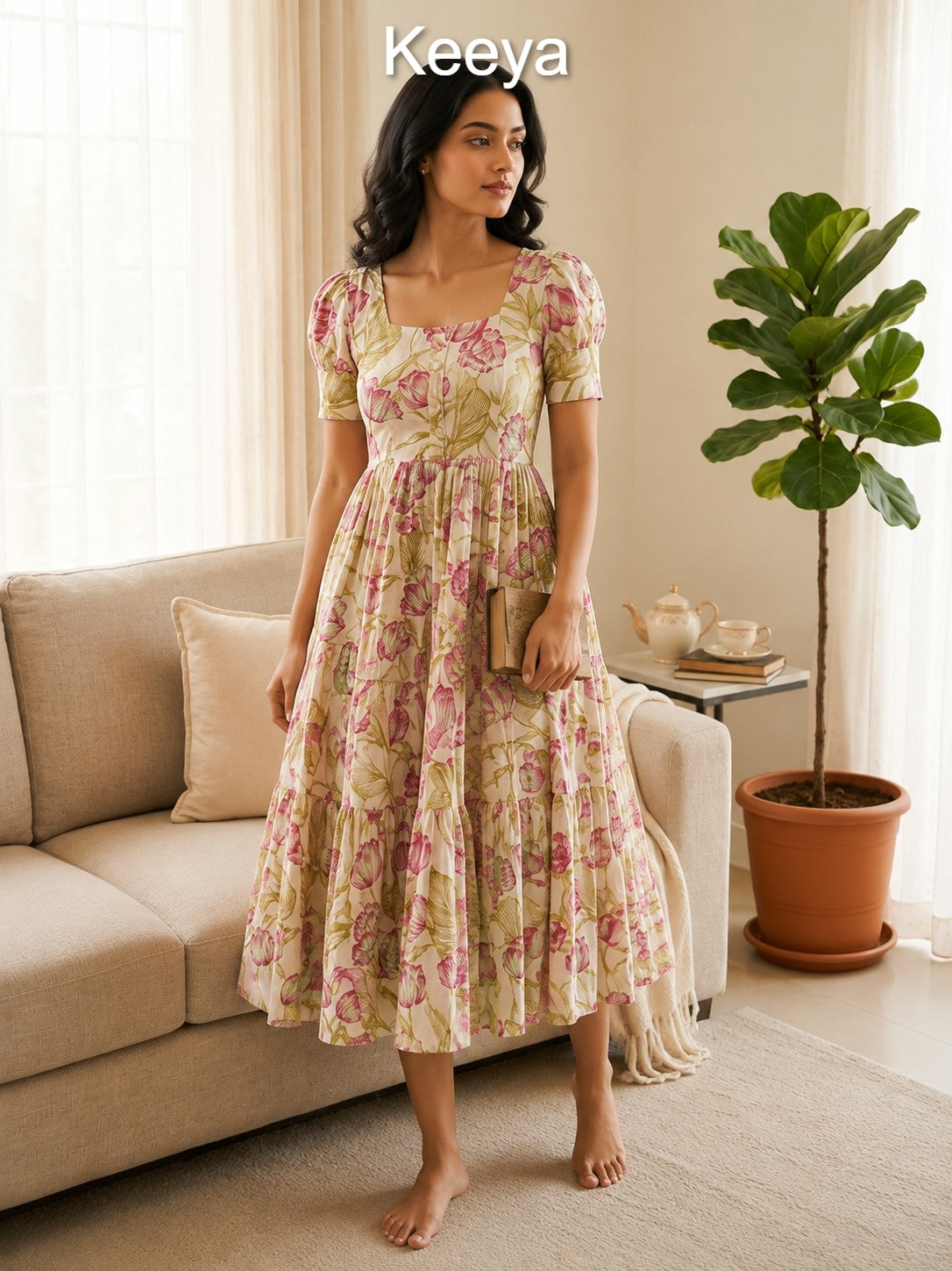 K3644 Keeya Cotton Midi Dress Exporter Gujarat