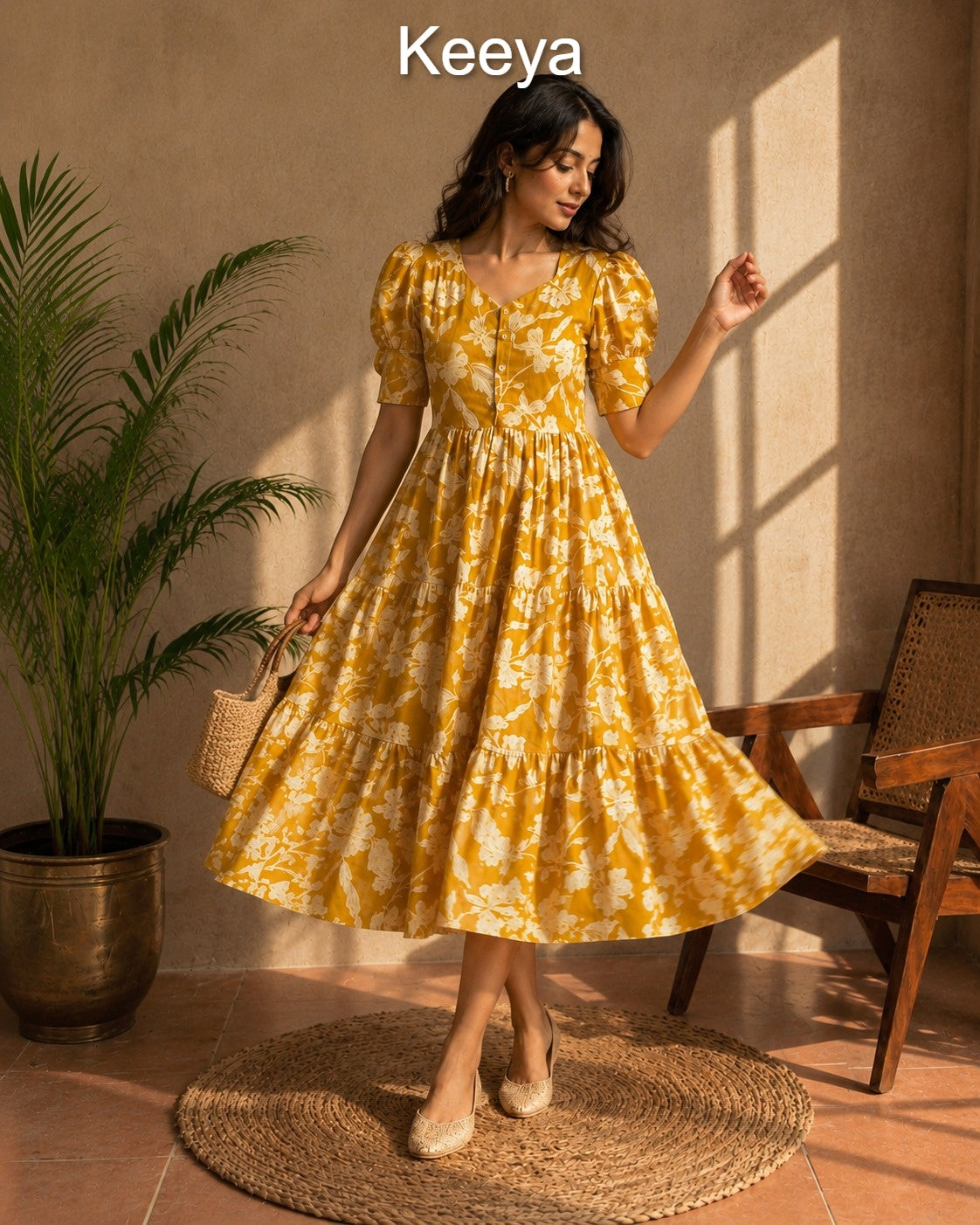 K3644 Keeya Cotton Midi Dress Exporter Gujarat