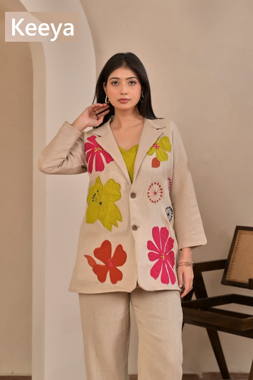 K3665 Long Jacket Keeya Jute Co Ord Set Wholesale Rate