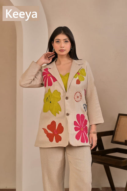 K3665 Long Jacket Keeya Jute Co Ord Set Wholesale Rate