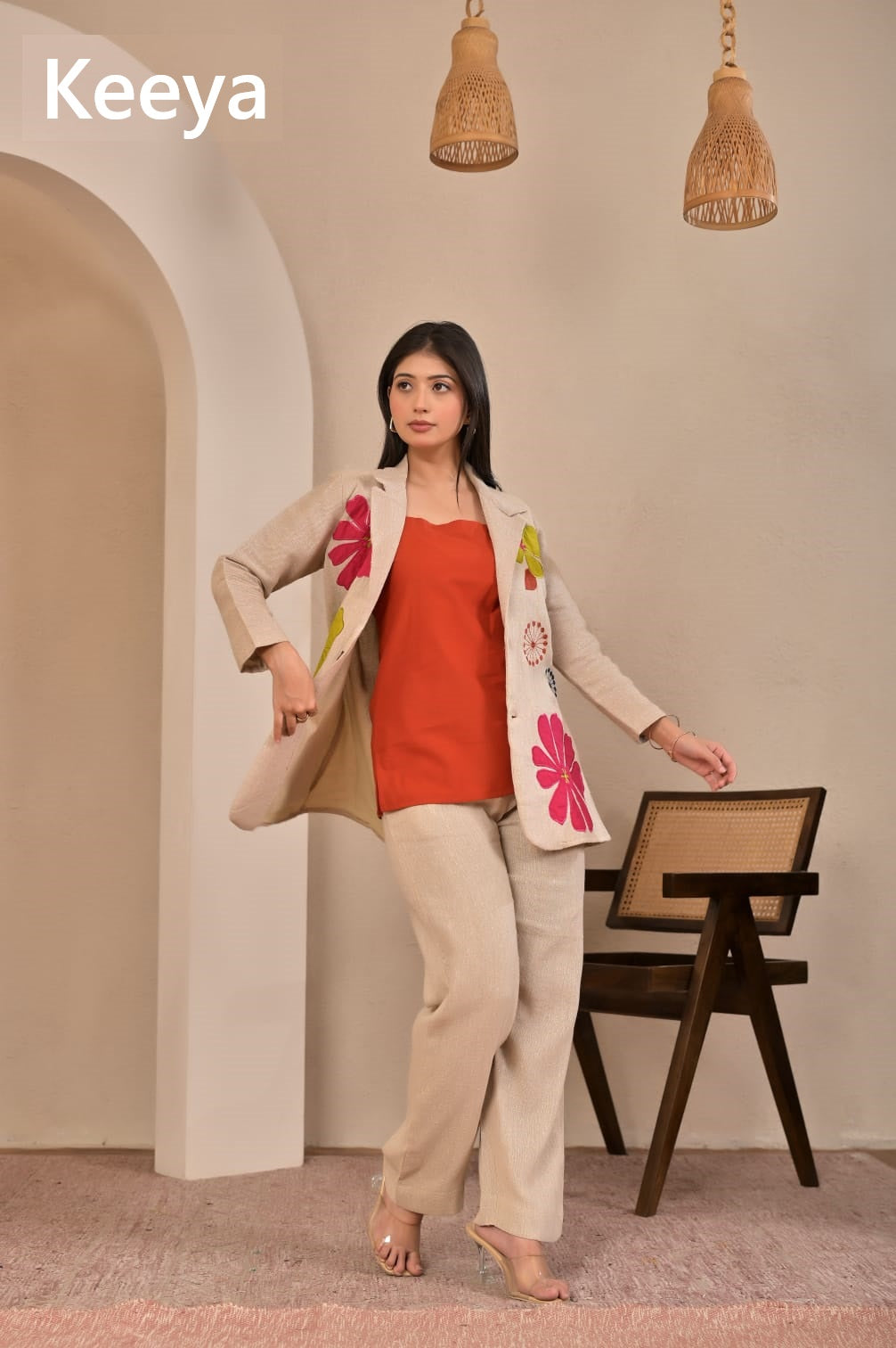 K3665 Long Jacket Keeya Jute Co Ord Set Wholesale Rate