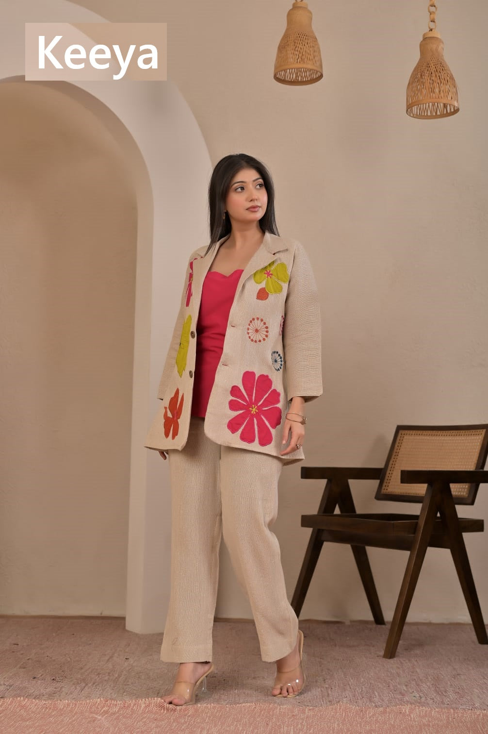 K3665 Long Jacket Keeya Jute Co Ord Set Wholesale Rate