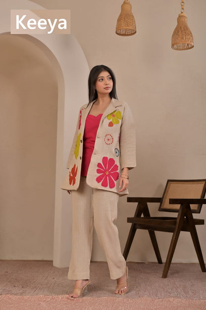K3665 Long Jacket Keeya Jute Co Ord Set Wholesale Rate