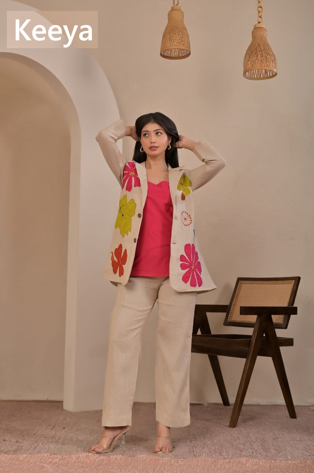 K3665 Long Jacket Keeya Jute Co Ord Set Wholesale Rate