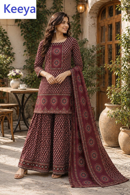 K3675 Keeya Cotton Readymade Plazzo Style Suits Supplier Ahmedabad