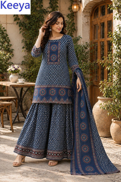 K3675 Keeya Cotton Readymade Plazzo Style Suits Supplier Ahmedabad