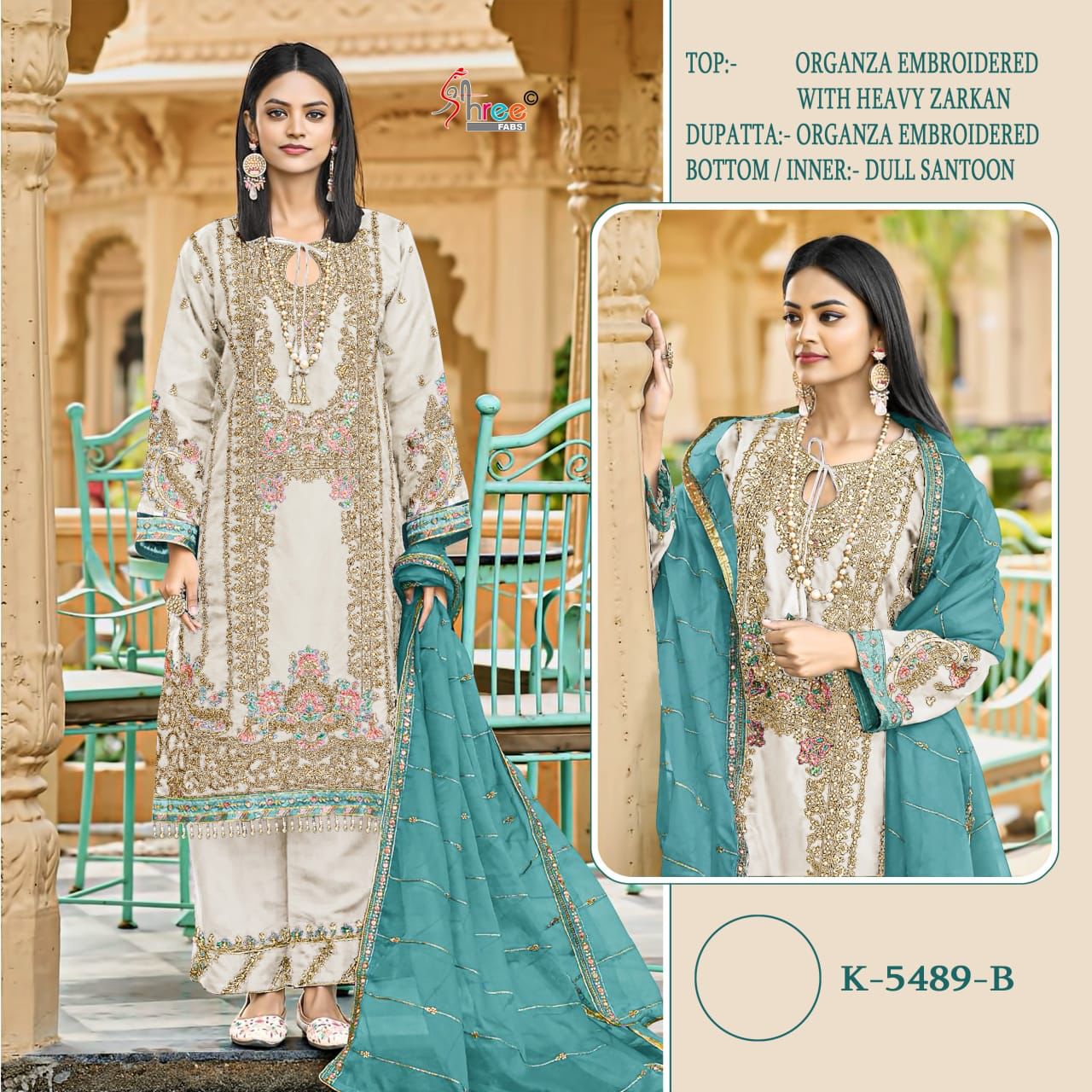 K -5489 Shree Fabs Organza Pakistani Salwar Suits Wholesale Price