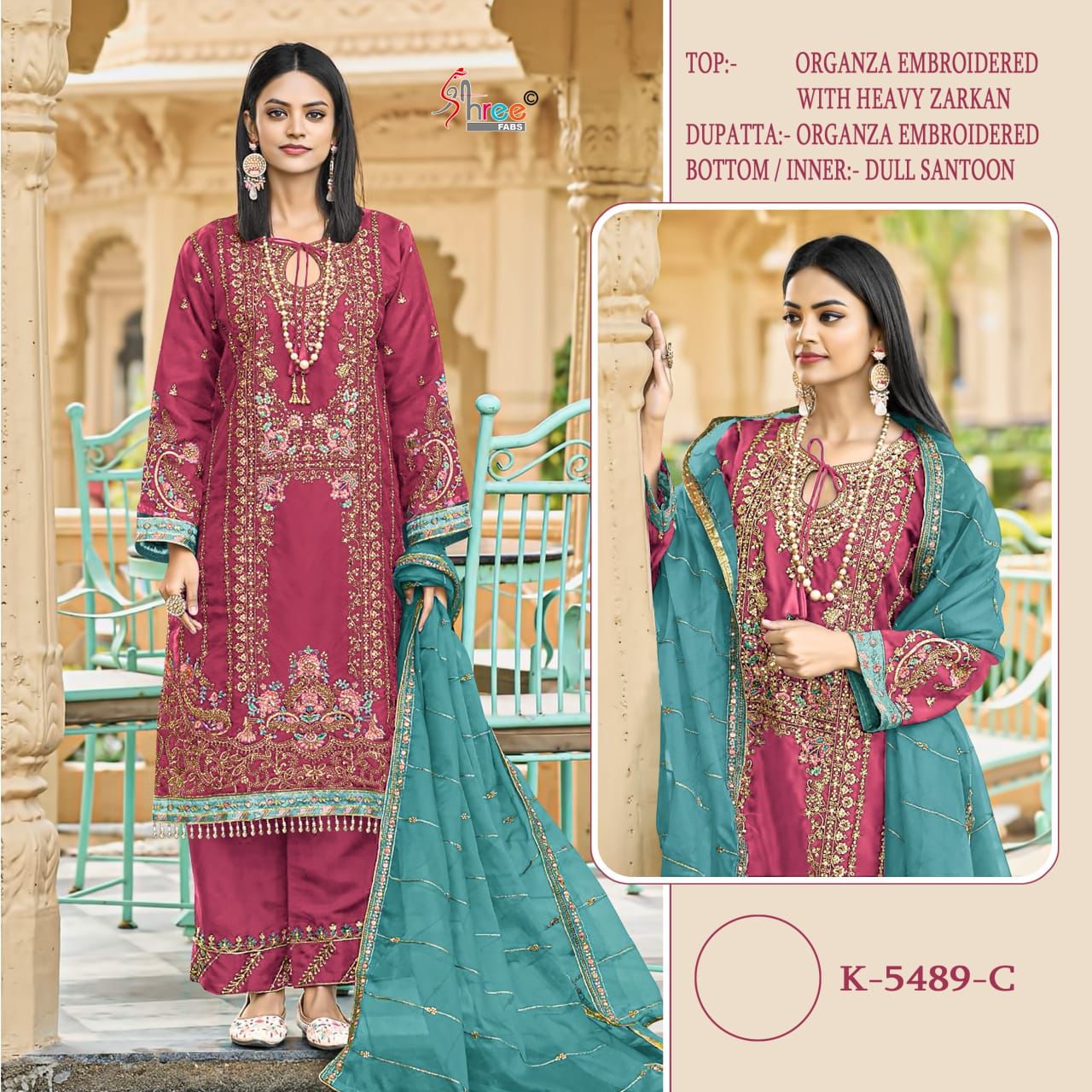 K -5489 Shree Fabs Organza Pakistani Salwar Suits Wholesale Price