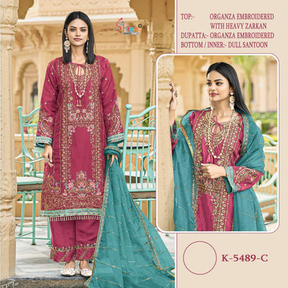 K -5489 Shree Fabs Organza Pakistani Salwar Suits Wholesale Price
