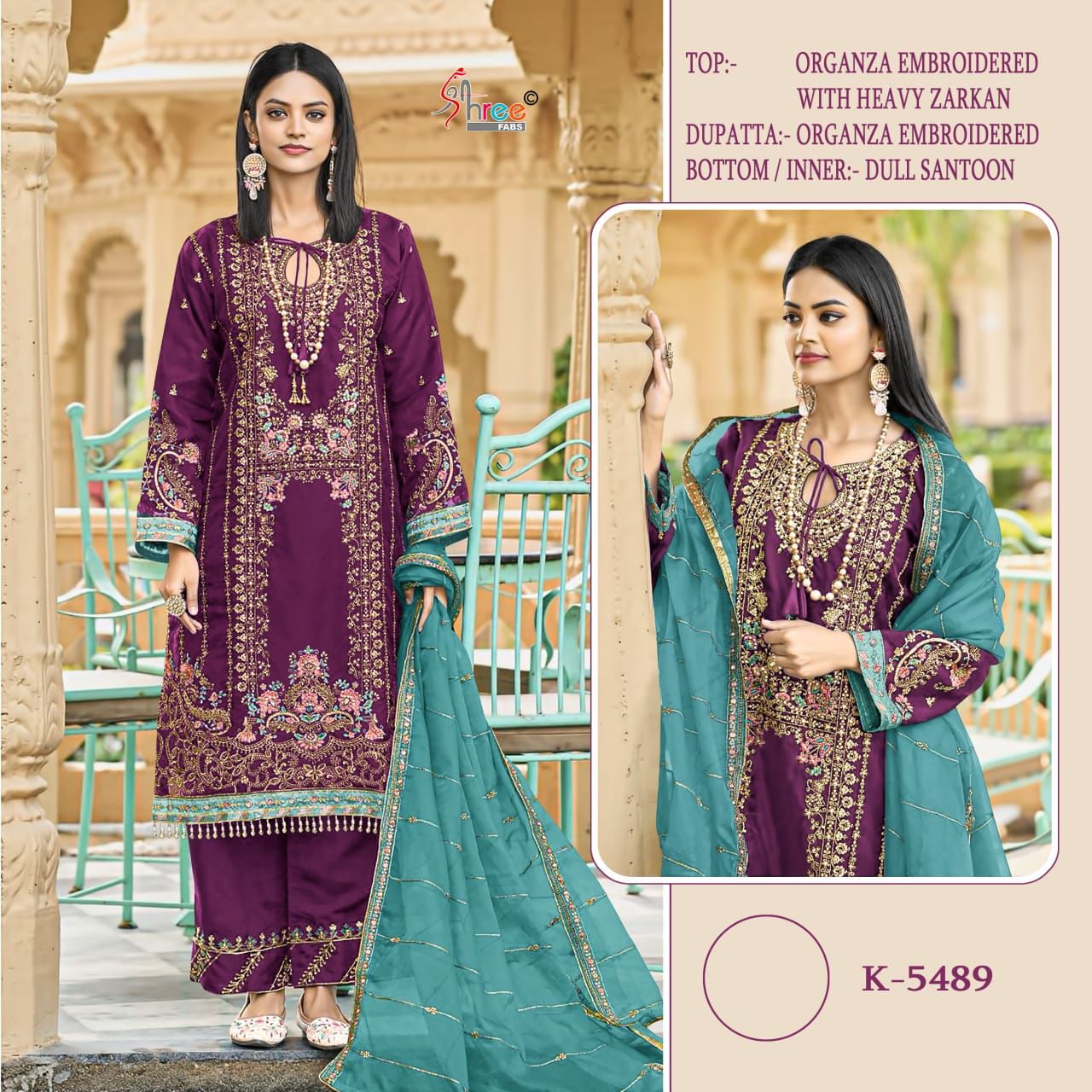 K -5489 Shree Fabs Organza Pakistani Salwar Suits Wholesale Price