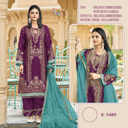 K -5489 Shree Fabs Organza Pakistani Salwar Suits Wholesale Price