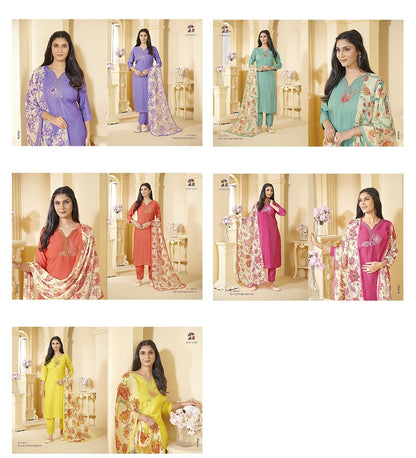 K 12871-12875 Aishani Cotton Muslin Readymade Suits Supplier India