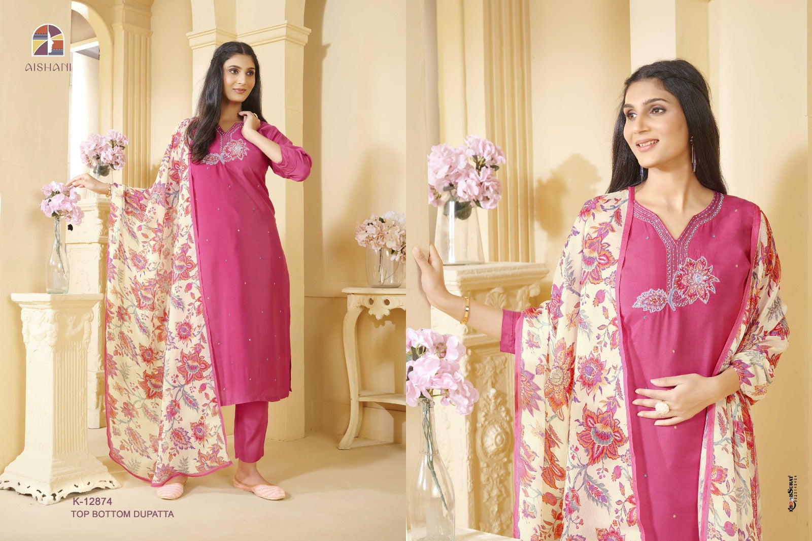 K 12871-12875 Aishani Cotton Muslin Readymade Suits Supplier India