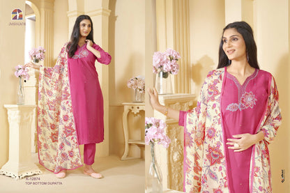 K 12871-12875 Aishani Cotton Muslin Readymade Suits Supplier India