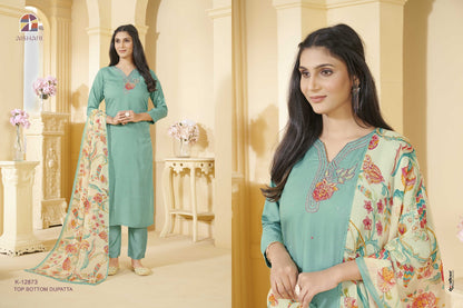 K 12871-12875 Aishani Cotton Muslin Readymade Suits Supplier India