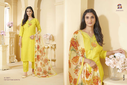 K 12871-12875 Aishani Cotton Muslin Readymade Suits Supplier India