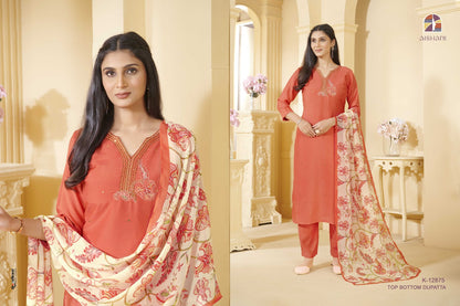 K 12871-12875 Aishani Cotton Muslin Readymade Suits Supplier India