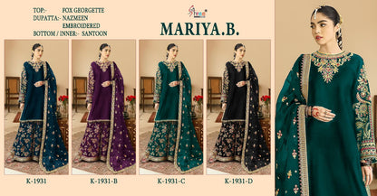K 1931 Mariya B Shree Fabs Fox Georgette Pakistani Salwar Suits Exporter India