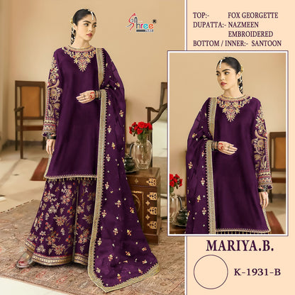 K 1931 Mariya B Shree Fabs Fox Georgette Pakistani Salwar Suits Exporter India