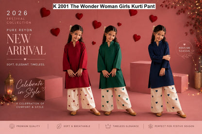 K 2001 The Wonder Woman Rayon Girls Kurti Pant Exporter Ahmedabad