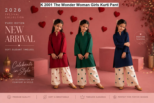 K 2001 The Wonder Woman Rayon Girls Kurti Pant Exporter Ahmedabad