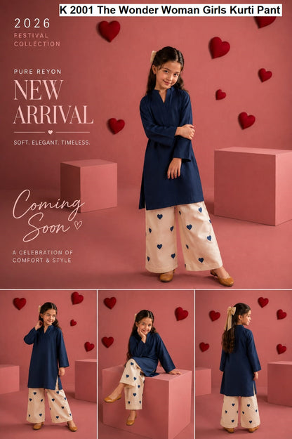 K 2001 The Wonder Woman Rayon Girls Kurti Pant Exporter Ahmedabad