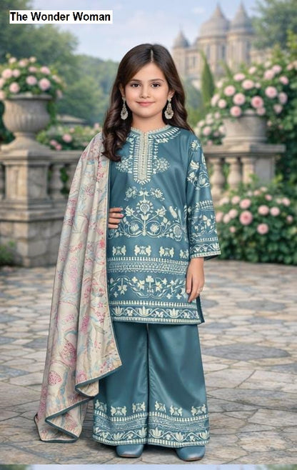 K 2134 The Wonder Woman Satin Girls Readymade Pant Suits Exporter India