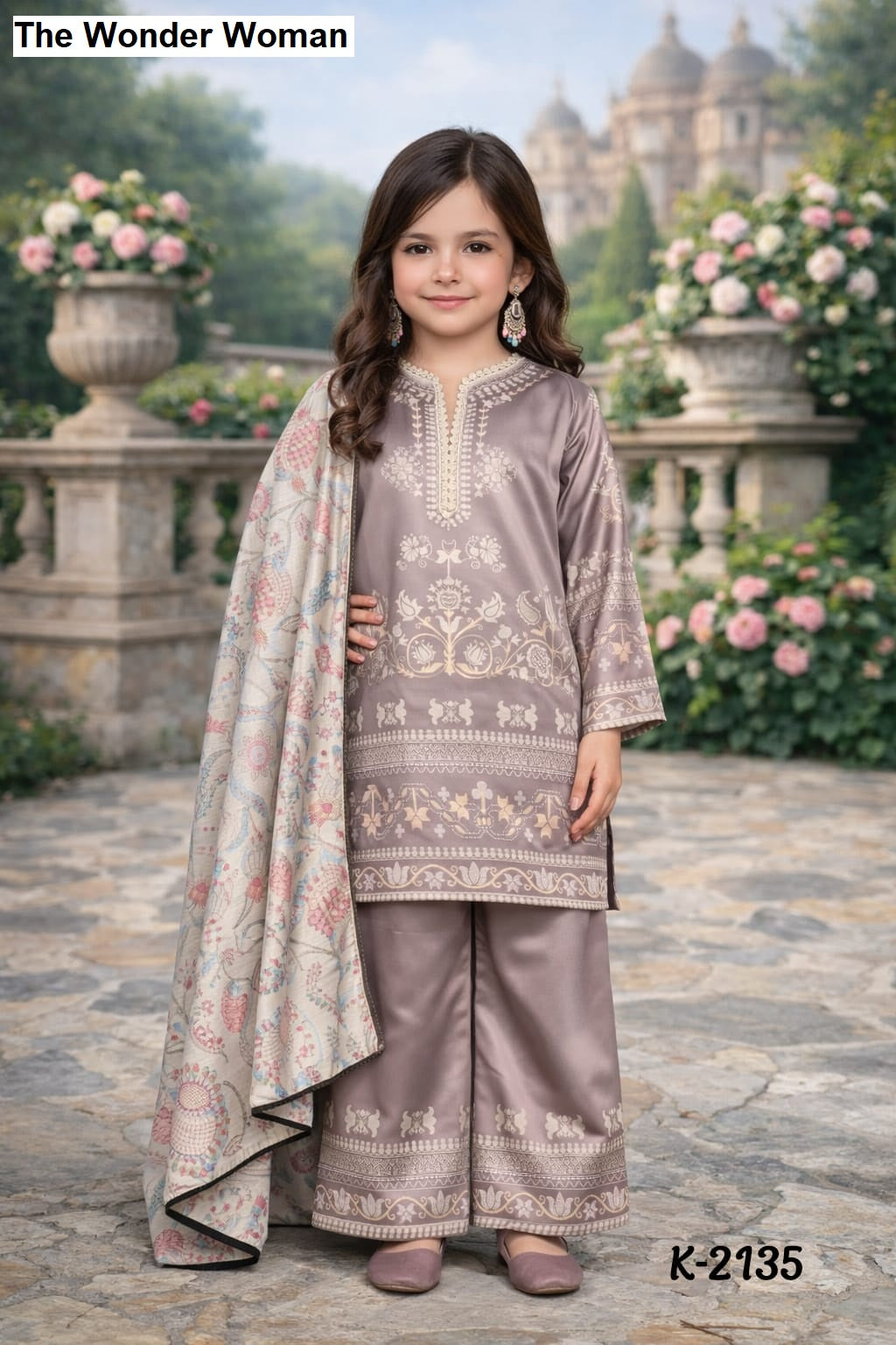 K 2134 The Wonder Woman Satin Girls Readymade Pant Suits Exporter India