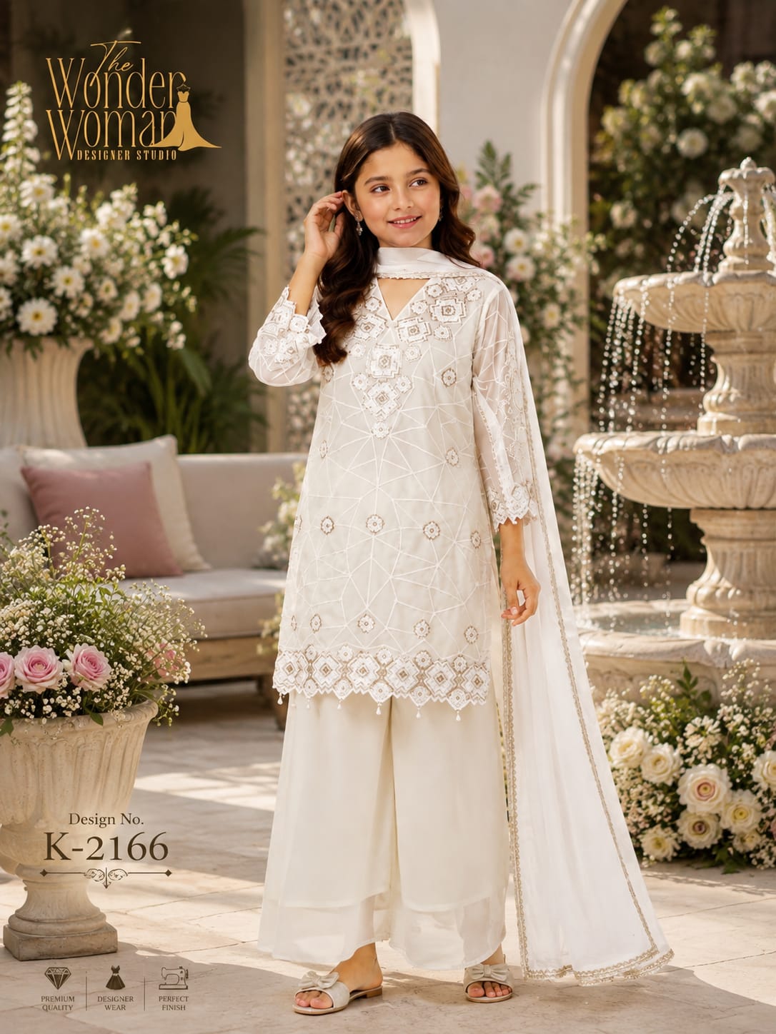 K 2166 The Wonder Woman Georgette Girls Readymade Palazzo Suits Wholesale Rate