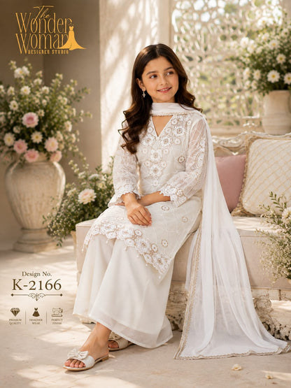 K 2166 The Wonder Woman Georgette Girls Readymade Palazzo Suits Wholesale Rate