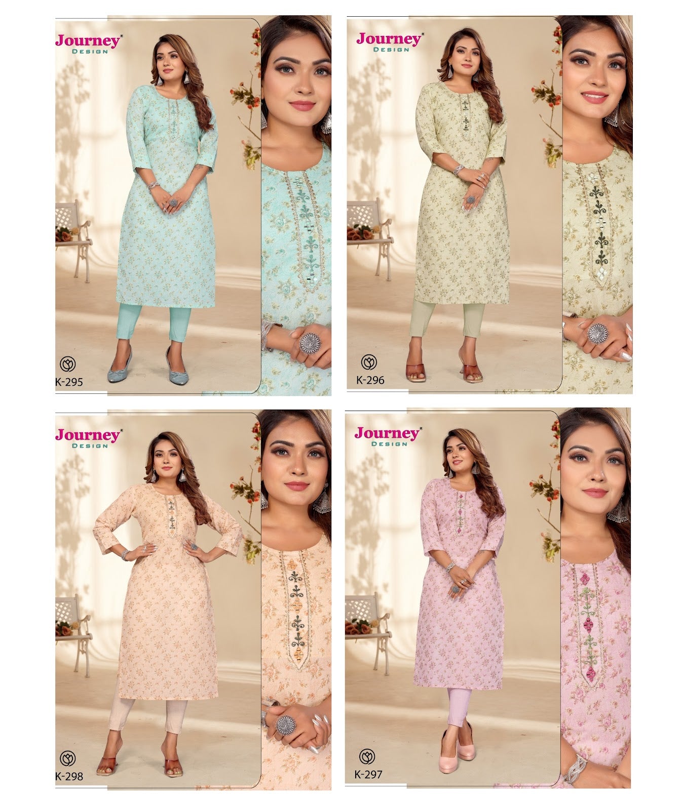 K 295-298 Journey Design Cotton Long Straight Kurti Supplier India