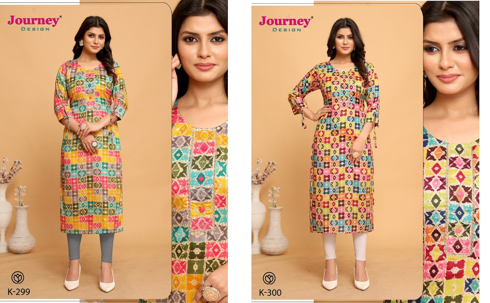 K 299-300 Journey Design Chinon Long Straight Kurti Exporter Gujarat