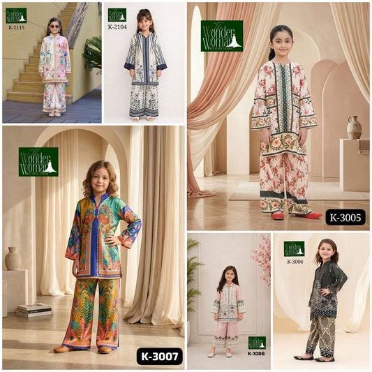 K 3005-1008-3007-2104-2115-3006 The Wonder Woman Mal Satin Girls Co Ord Set Exporter Ahmedabad