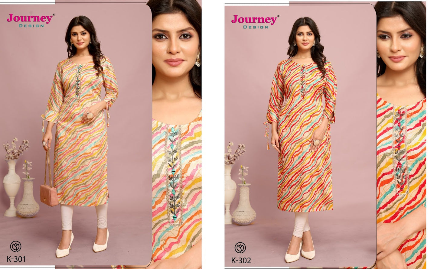 K 301-302 Journey Design Chinon Long Straight Kurti Exporter Gujarat