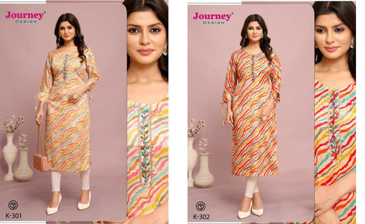 K 301-302 Journey Design Chinon Long Straight Kurti Exporter Gujarat