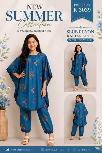 K 3037 To 3039 Kaftan The Wonder Woman Slub Reyon Girls Co Ord Set Wholesale Rate