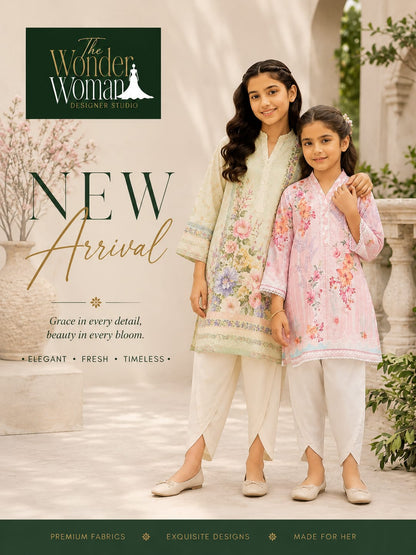K 3040-3041 The Wonder Woman Mal Satin Girls Kurti Pant Wholesaler Gujarat