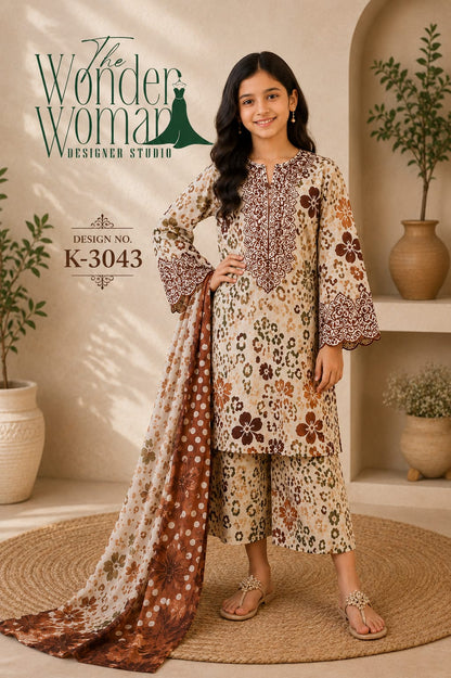 K 3043 The Wonder Woman Soft Satin Girls Readymade Pant Suits Wholesale