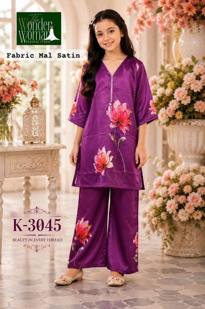 K 3044-3045-3046-3048 The Wonder Woman Mal Satin Girls Co Ord Set Manufacturer