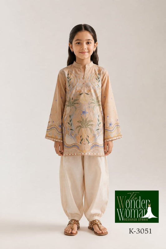 K 3051 The Wonder Woman Mal Satin Girls Kurti Pant Wholesale Price