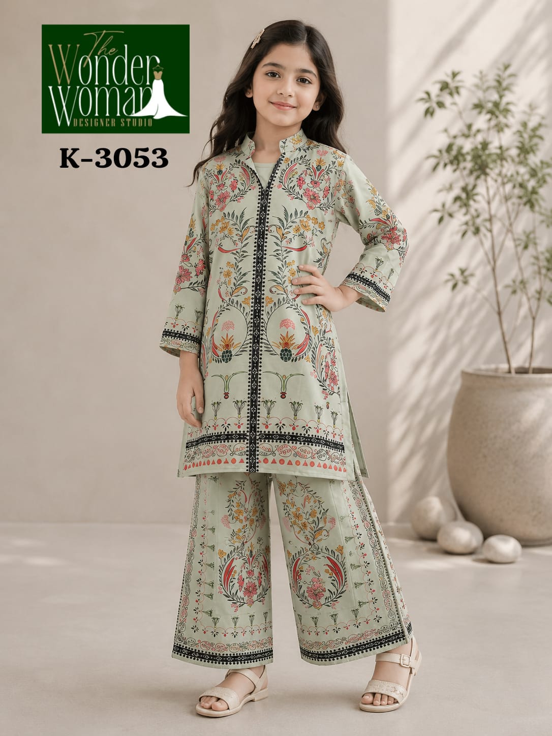 K 3053 The Wonder Woman Mal Satin Girls Kurti Pant Exporter India