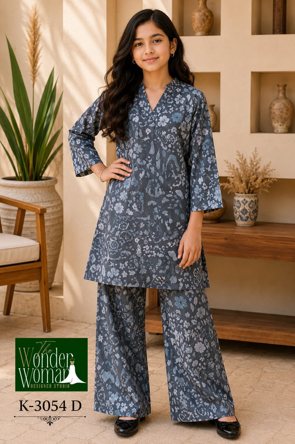 K 3054 The Wonder Woman Mal Satin Girls Kurti Pant Supplier Gujarat