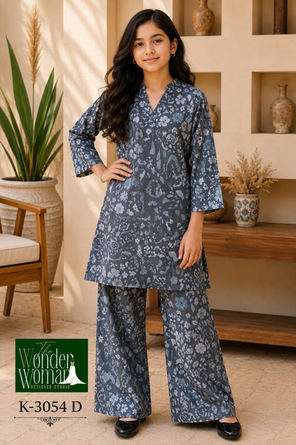 K 3054 The Wonder Woman Mal Satin Girls Kurti Pant Supplier Gujarat