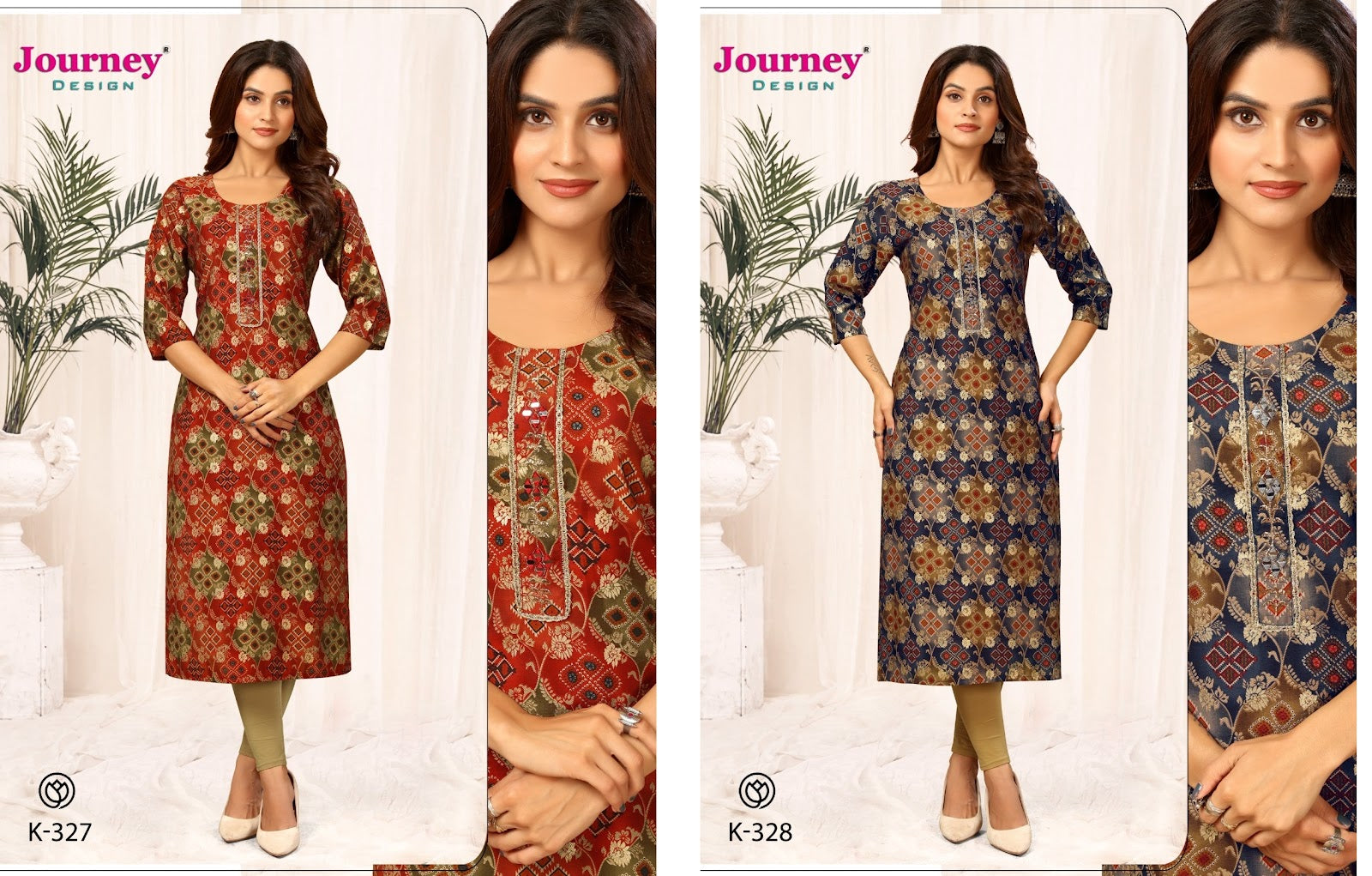 K 327-328 Journey Design Modal Chanderi Long Straight Kurti Supplier Gujarat